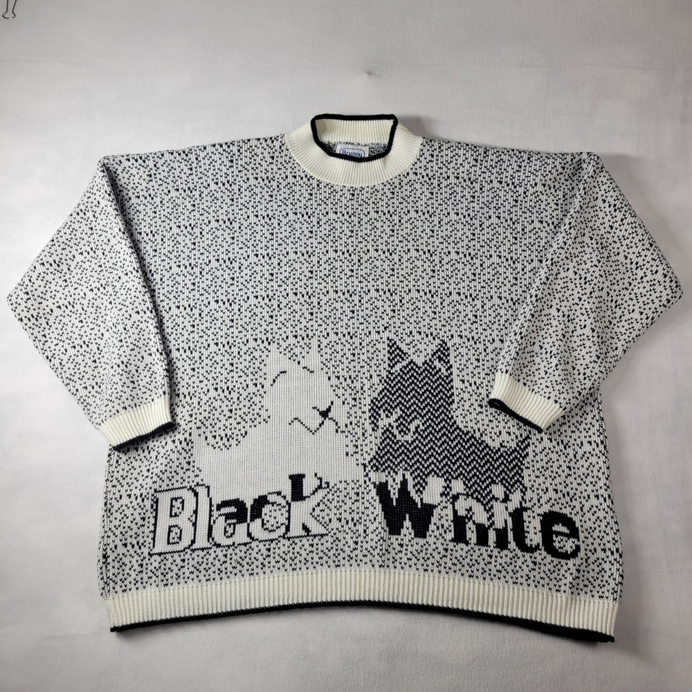 Vtg Brunny Black White Speckled Scotty Dog Knit Sweater Sz READ DESCRIPTION
